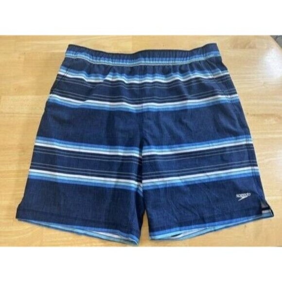 Speedo Men's Size Large Blue Swimming Trunks Striped Speedo Swim Shorts Trunk - Picture 1 of 9